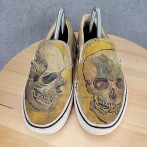 Vans Shoes Mens 6.5 Womens 8 Van Gogh‎ Museum Skull Slip On Canvas Art Thrashed